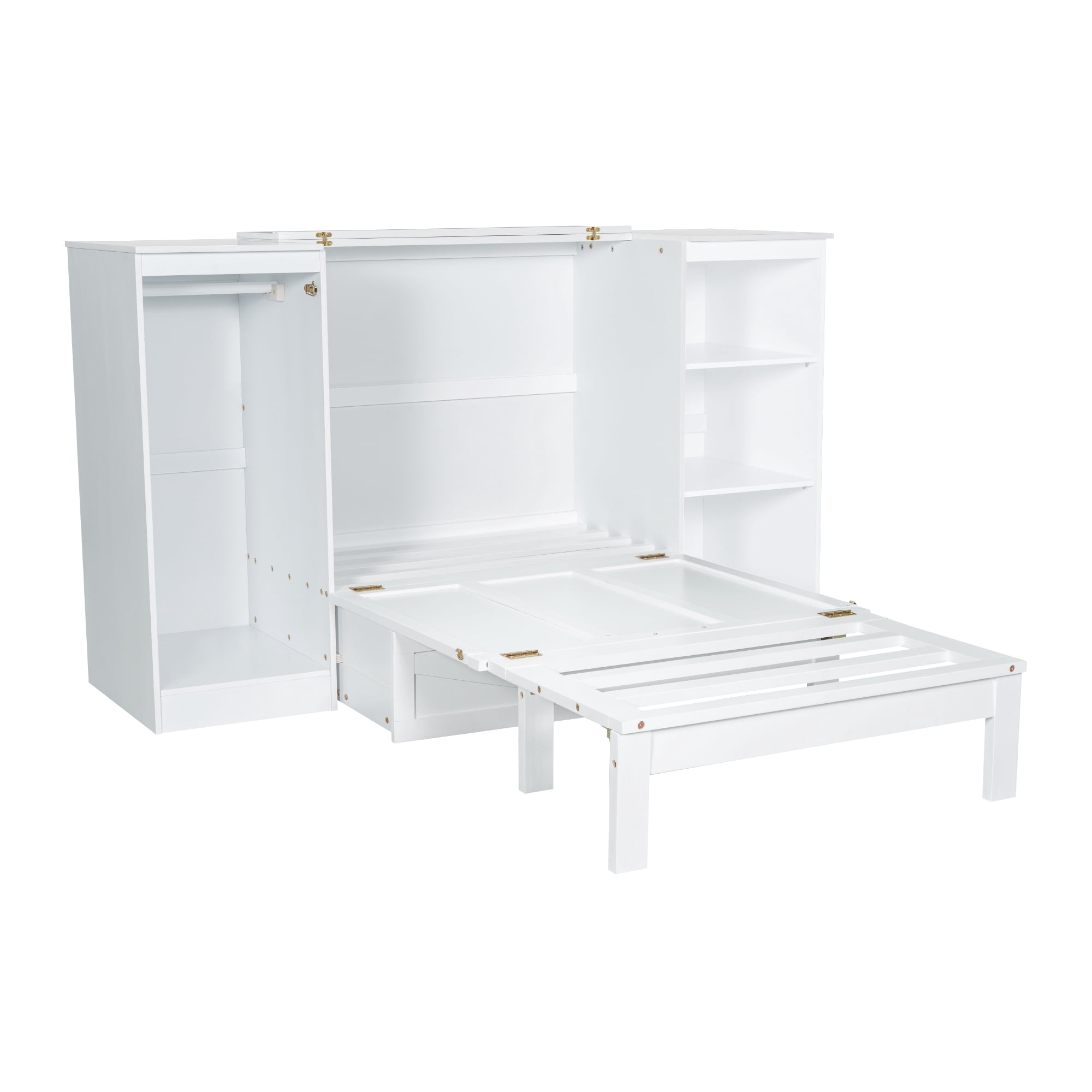 Euroco Twin Size Murphy Bed with Shelves and Drawers, Cabinet and Wardrobe, White
