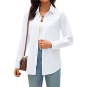 Siliteelon Womens Slub Cotton Button Down Blouses Business Work Office Shirts Long Sleeve Collared Wrinkle Free Tops