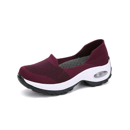 

Ritualay Women Sneakers Platform Casual Shoes Slip On Flats Lightweight Nonslip Dance Sneaker Running Workout Air Cushion Athletic Shoe Wine Red 8.5