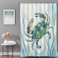 thumbnail image 3 of Bathroom Shower Curtain Watercolor Blue Crab Striped Waterproof Shower Curtains with Hooks, Abstract Marine Life Bath Curtains Bathtub Curtain Home Decor 48x72in, 3 of 9