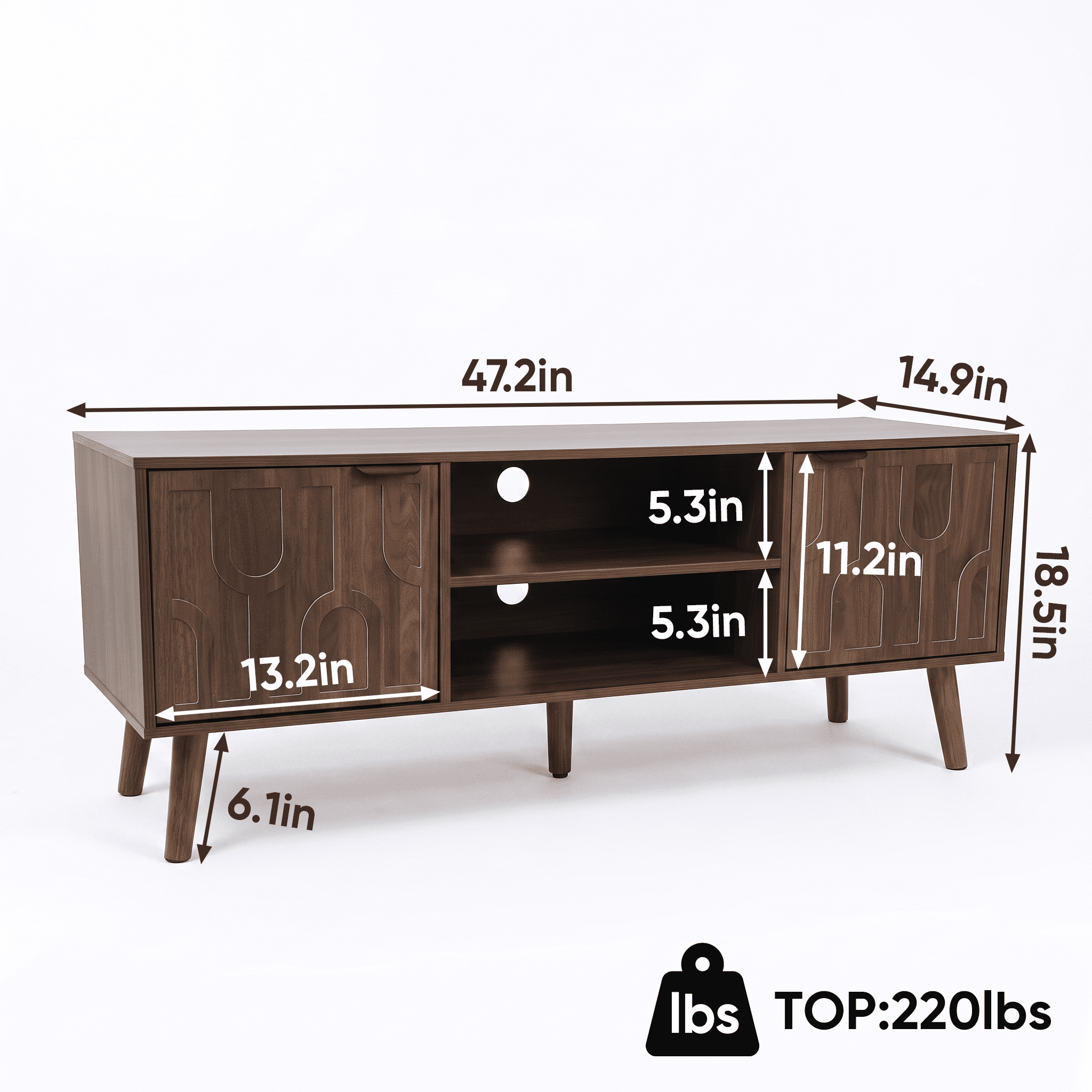TV Stand 47.2 Inch, Mid-Century Modern Entertainment Center with Storage Shelves and Paperclip Legs, Media Console for TVs up to 48 Inch, Living Room and Bedroom, Walnut
