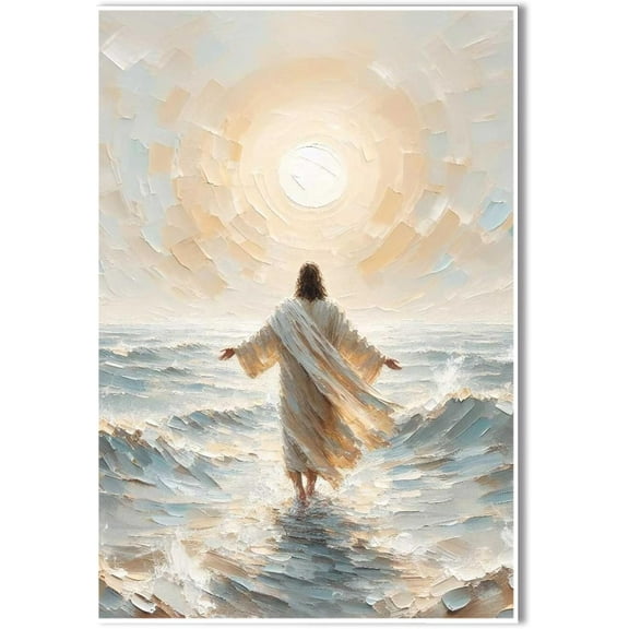 AVOI Jesus Walks on Water Printed Christ Wall Art Canvas Wall Poster Jesus Picture on Wall Modern Home Decor Art Frame: 20x24in
