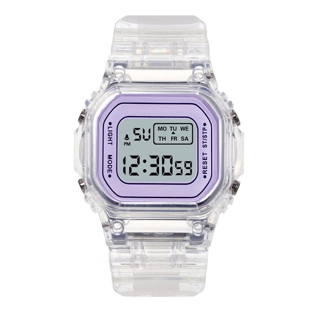 Reloj electrónico deportivo cuadrado pequeño transparente para hombres y mujeres estudiantes.