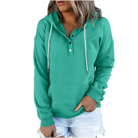 Patlollav Womens Hooded Tops Solid Color Long-Sleeve Sweatshirt Pullover