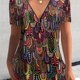 thumbnail image 1 of Camiseta Con Cuello En V Y Cremallera Frontal Con Estampado Completo, Camiseta Informal De Manga Corta Para Primavera Y Verano, Ropa De Mujer, 1 of 4