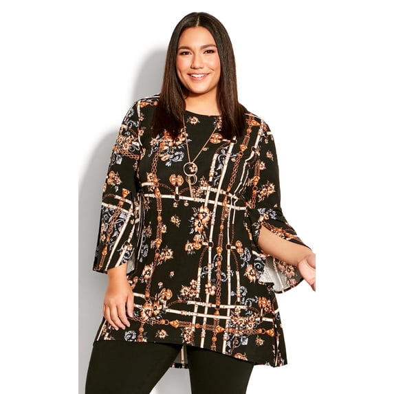 Avenue Women's Plus Size Lani Necklace Print Tunic Top