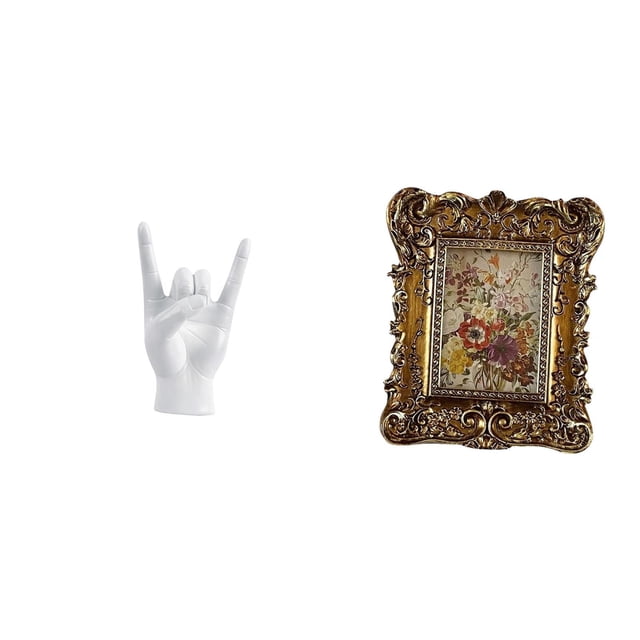 Lipstore Statue de Geste Rock avec Cadre Photo Cadre Photo Rétro pour Table Figurines Main Doigt Matériau Résine Suspension Murale Ornée Convient pour Bureau Maison Café