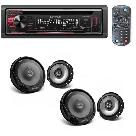 Front Car Speakers Kenwood In-Dash 1-DIN CD Car Stereo Receiver with Front USB Input W/ 4) Kenwood 6.5 Inch 600 Watt 2-Way Car Audio Door Coaxial Speakers ()