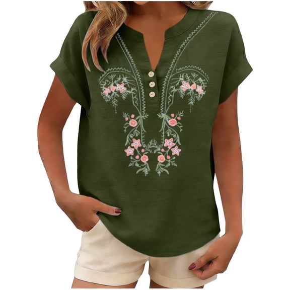 Embroidered Tops For Women Womens Summer Tops Gauze Shirts For Women Lightweight Linen Blouses For Women Summer Blouses For Women Womens Gauze Tops Linen Clothing For Women Peasant Blouse Green M