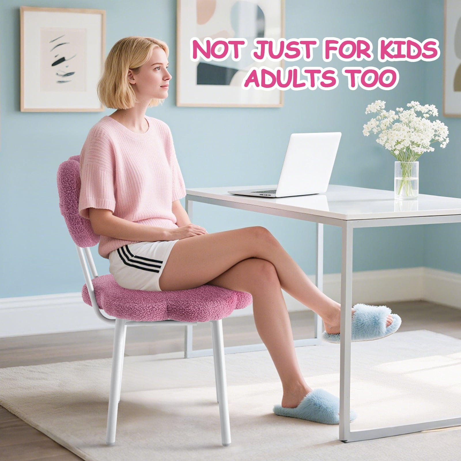 Teen Girls Vanity Chair Kids Desk Teddy Fleece Kids Reading Seat for Girls(Purple)