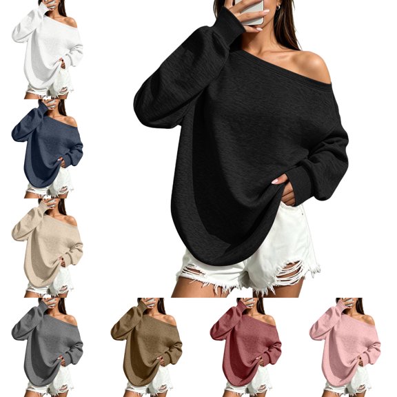 FAHUOMU Women's Off Shoulder Sweatshirt Long Sleeve Pullover Tops Fall Winter Fashion Oversized Causal Clothes