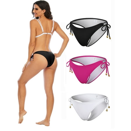 Women s Low Waisted Bikini Bottom Solid Tie Side Cheeky Bikini Bottom Swimsuit