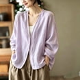 thumbnail image 5 of Women’s Lightweight Cotton Linen Open Front Duster Cardigan, Loose Long Sleeve Beach Cover Up Outerwear Purple L, 5 of 5