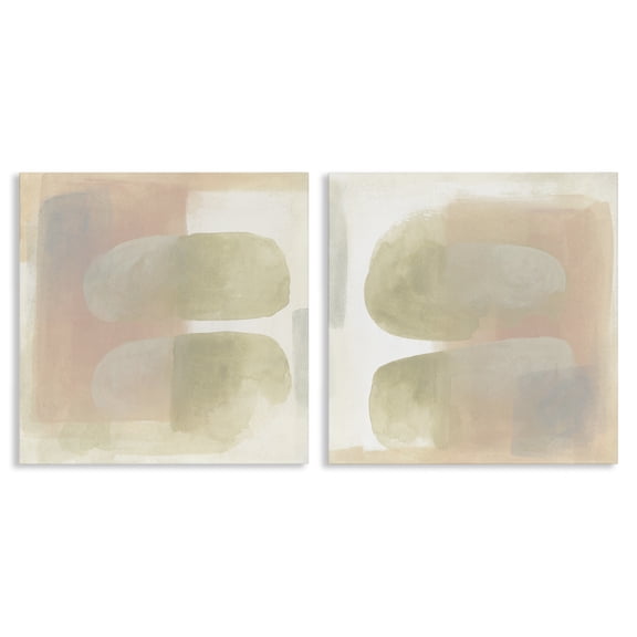 Stupell Industries Neutral Oblong Shapes Abstract Abstract Painting Wrapped Canvas Art Print Wall Art, 17 x 17, Set of 2
