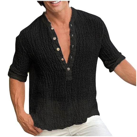 ZVNAΖH Mens Cotton Wrinkle Short Sleeve Shirts Button Stand Up Shirts Summer Casual Go Out Beach Shirts, S-3XL