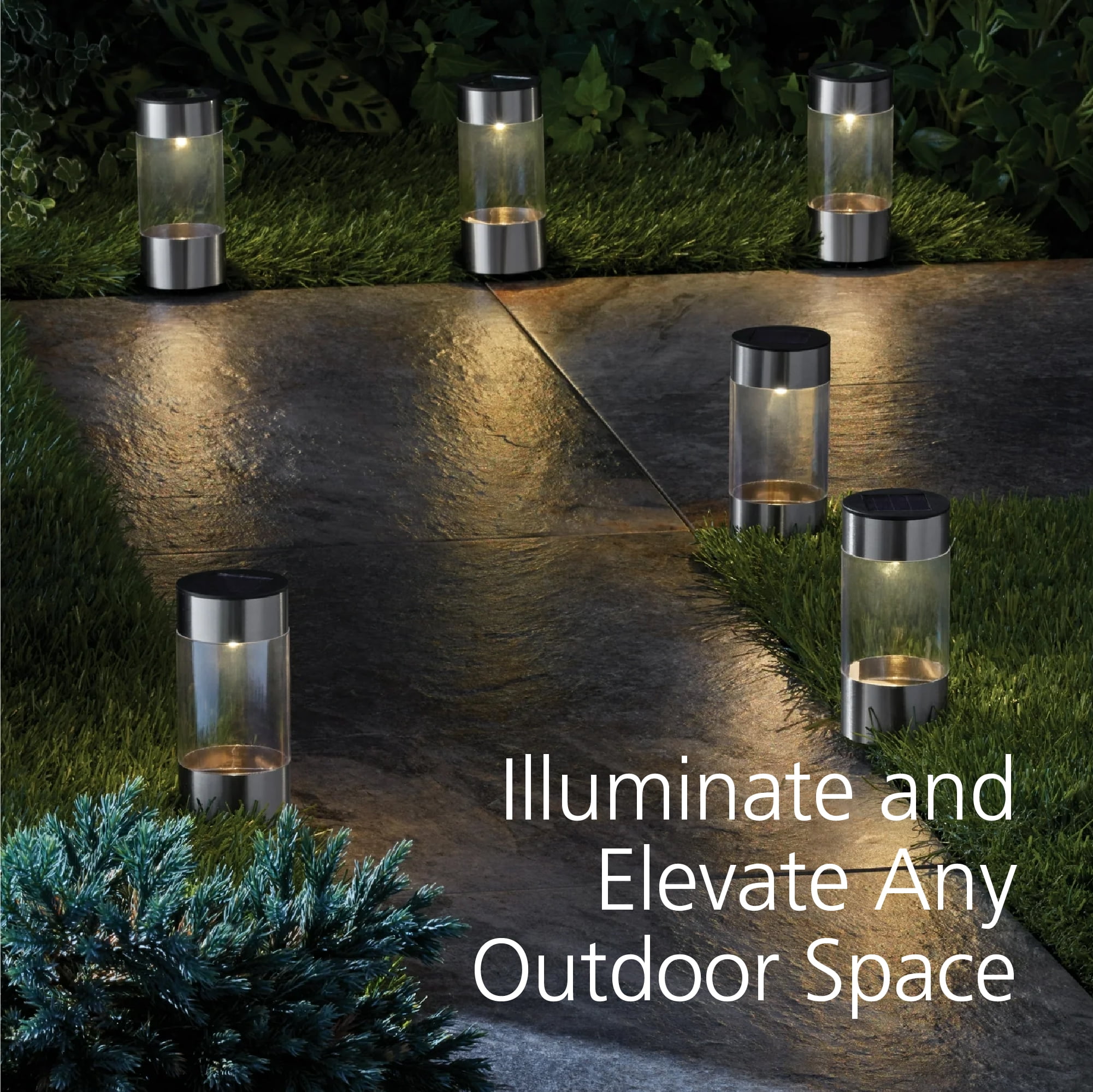 (2 pack) Mainstays Solar Powered Bollard Mini Landscape Path Lights, Warm White, 6 Pack