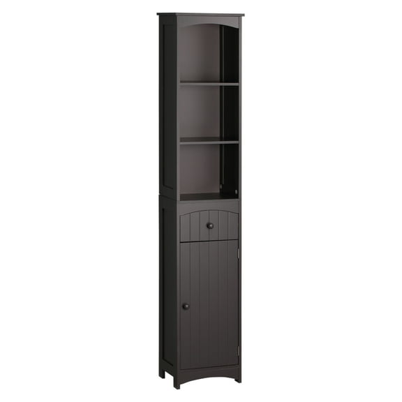 Bathroom Storage Cabinet, Free Standing Linen Tower with Drawers - Tall Narrow Bathroom Organizer with Shelves, Brown