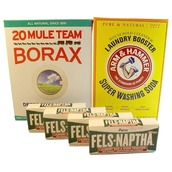 Laundry Soap Kit For DIY Powder Laundry ; 4 Fels Naptha, Borax & Washing Soda