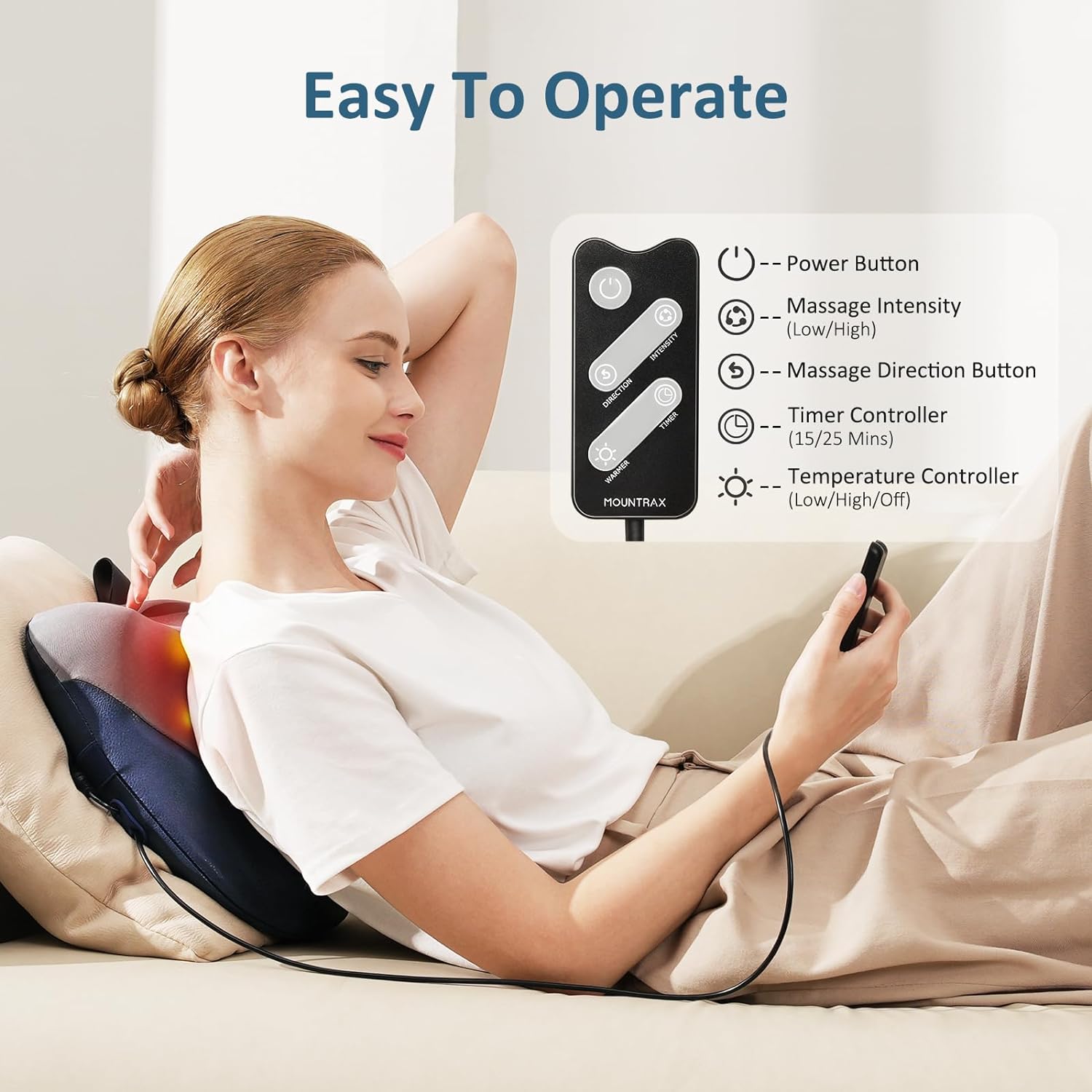 Mountrax Back Massager with Heat, Shiatsu Neck and Back Massager, Gifts for Women Men