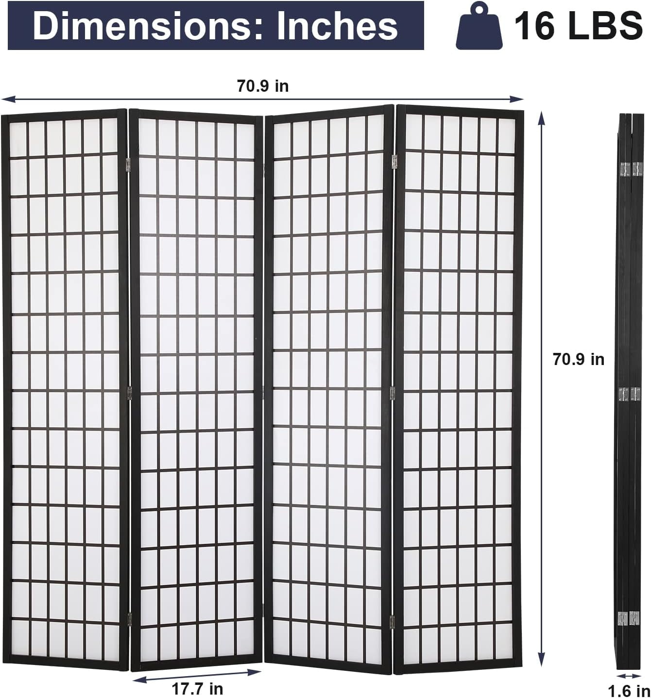 XF XINFENG 6 ft 4 Panel Room Divider, Folding Privacy Divider, Wooden Room Divider Screen, Portable Freestanding Wall Divider, Japanese-Inspired Screen for Home Office Restaurant Bedroom