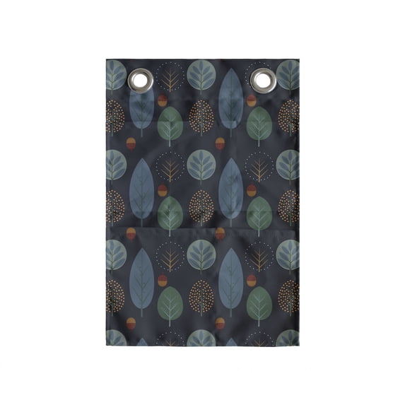 Tree Hanging Pocket Organizer, Acorn Autumn Scandinavian Minimalistic Pattern, Printed Polyester Storage Bag with Pockets, 14" x 20", Dark Indigo Multicolor
