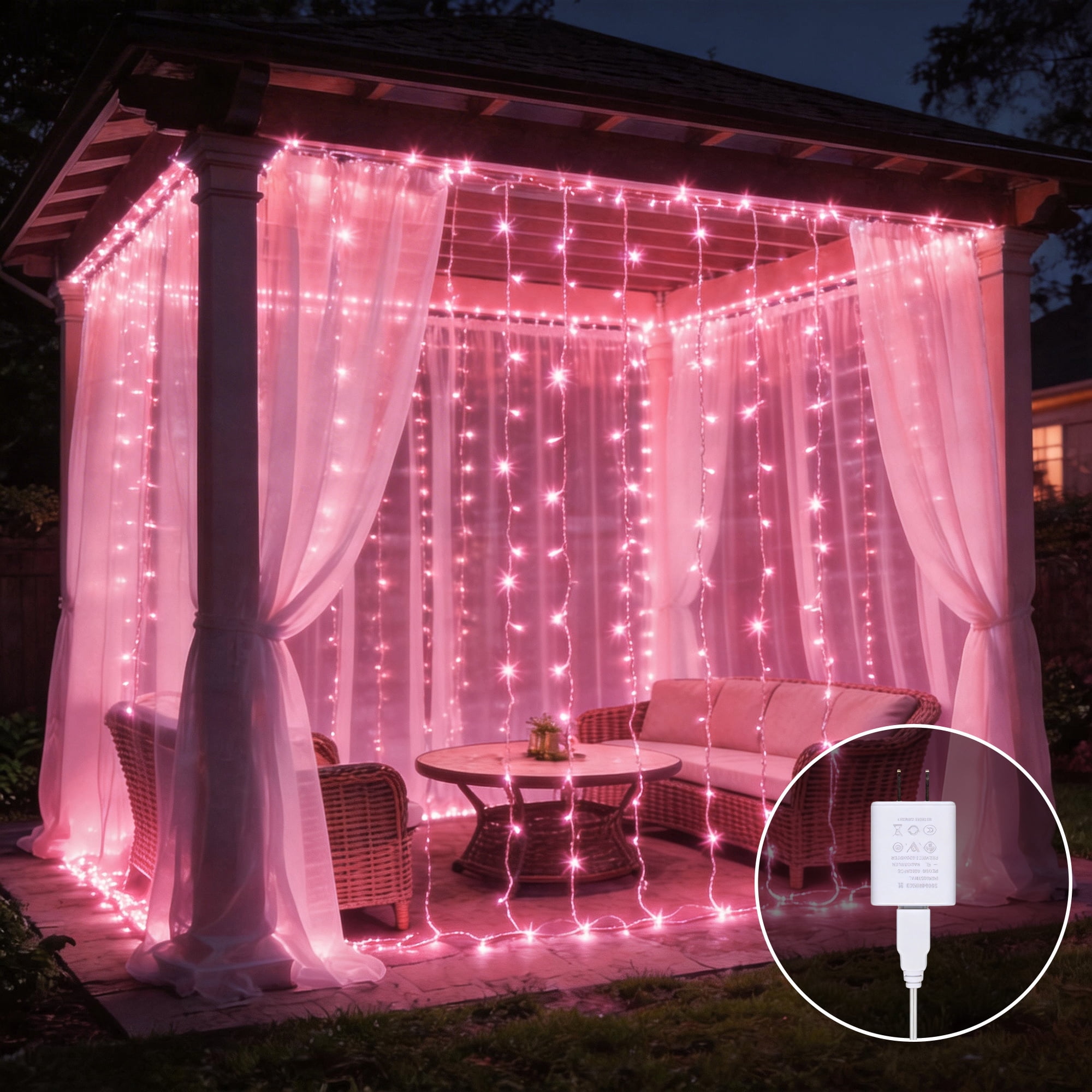 Beatineon 400 LED Curtain Lights, 9.8x6.5Ft, Plug in Window Curtain Lights, Hanging Christmas String Lights for Bedroom Garden Wedding Party Outdoor Indoor Wall Decorations,Pink