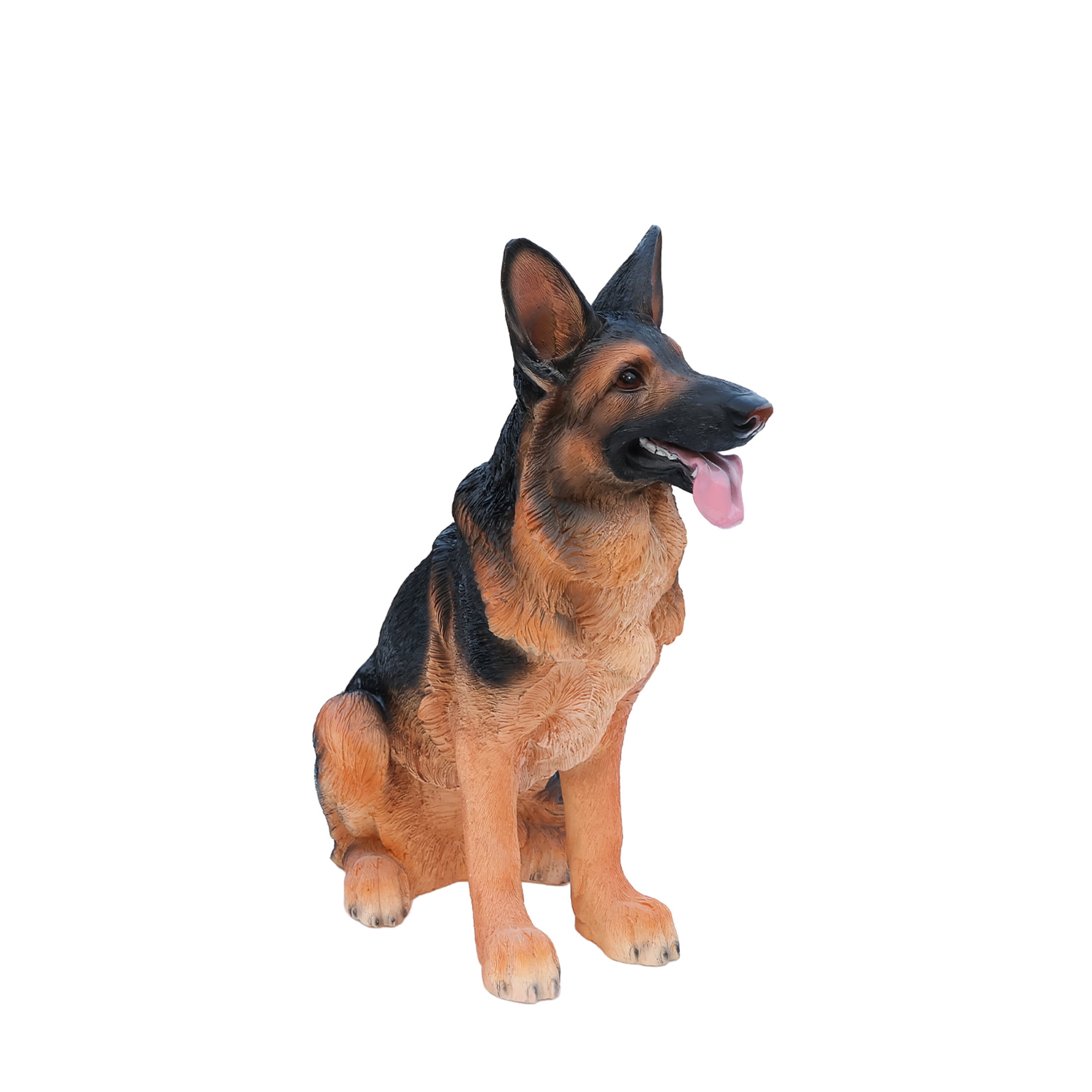 Noble House Lifelike Sitting Sitting German Shepherd Statue, Realistic Resin Animal Figurine for Outdoor Garden Decor, Black Brown