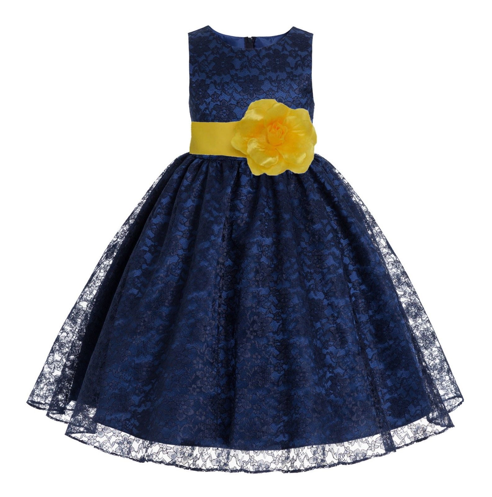 navy blue and yellow flower girl dresses