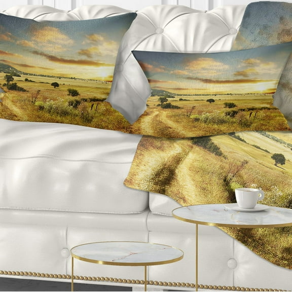 Designart Beautiful Rural Prairie Sunset - African Landscape Printed Throw Pillow - 12x20