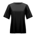 thumbnail image 5 of MIXUE Boho Tops For Women Summer Solid Color Round Neck Short Sleeve Loose Casual Yoga Sports Soft T-shirts Streetwear,Black,M, 5 of 5