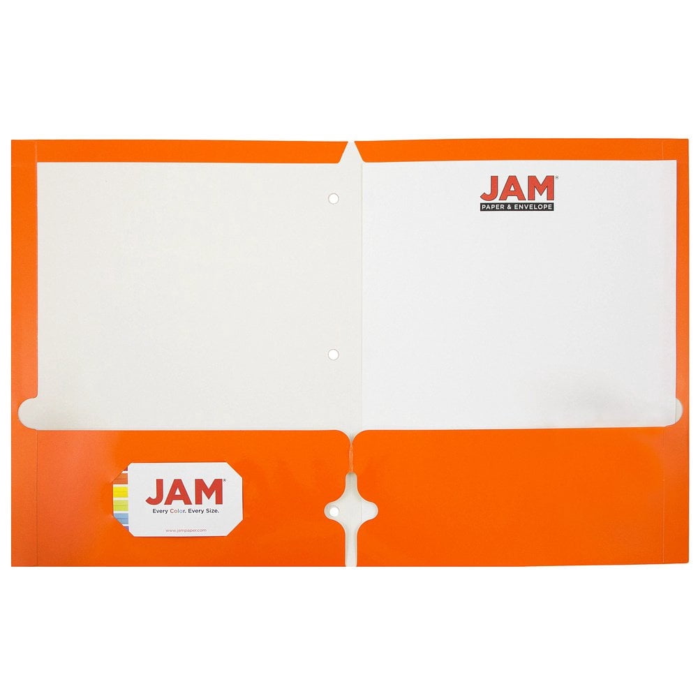 JAM Paper Glossy 3 Hole Punch Folders, Orange, 50/Pack