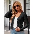 thumbnail image 3 of Women'S Long Sleeve V-Neck Button Down Cardigan Knit Shrugs Sweater Black XXL, 3 of 7