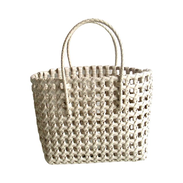 Flmtop Sac de Plage Carré Creux Grande Capacité Panier de Courses Portable en Paille Fournitures de Rangement
