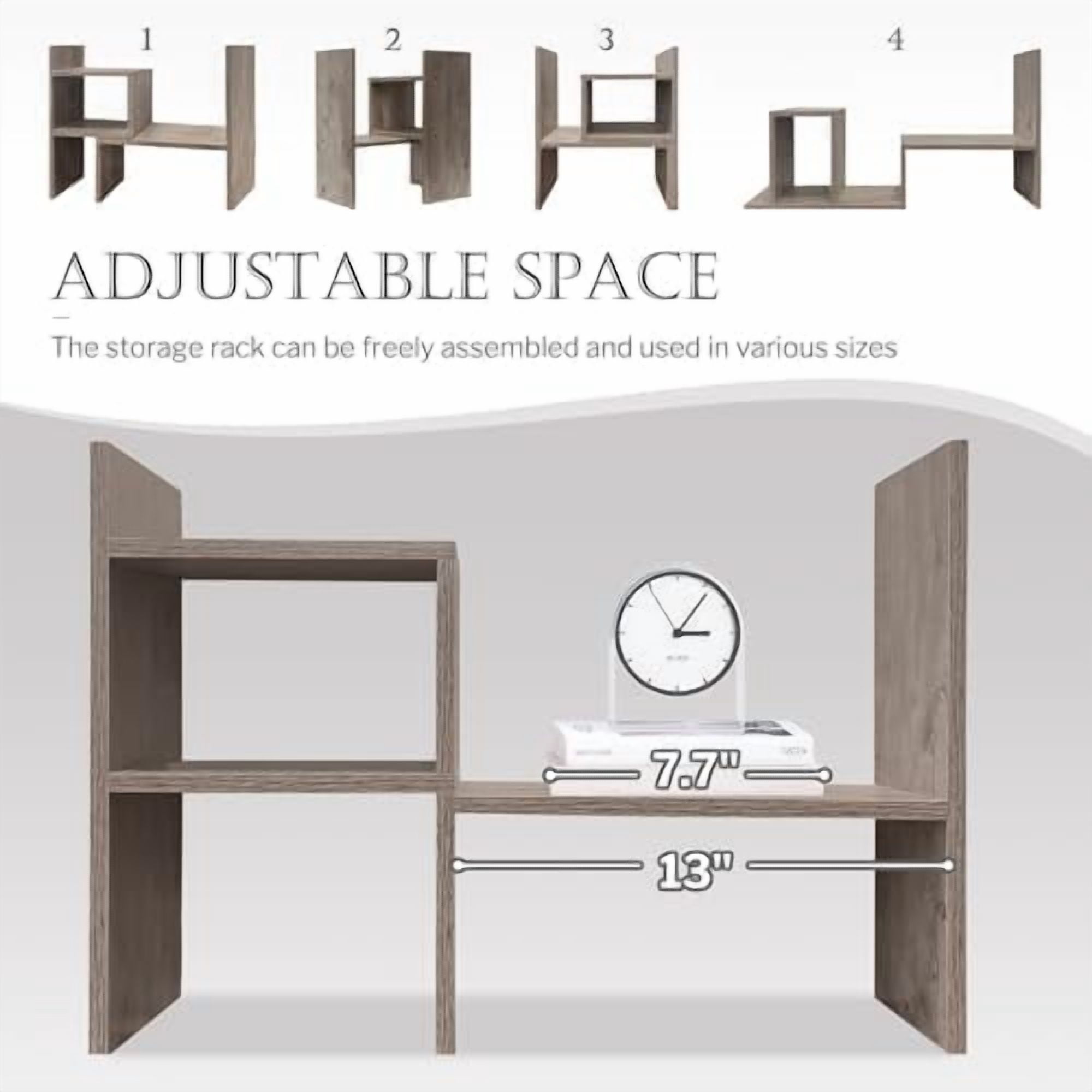 Office Desk Organizers and Accessories for College Dorm Decor, Supplies Wooden Desk Organizer for Plants, Cubicle Shelf of Makeup Organizer for Cute Room Decor, Grey Oak
