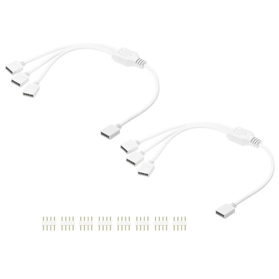 Uxcell 2 Pcs RGB Splitter Cable, 12V 12" 4 Pin 1 to 3 Female to Female Power Cord with 4 Pin Male Connectors for PC Computer ARGB Fan/LED Lights, White