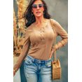 thumbnail image 4 of POGLIP Women's Khaki Double Breasted Half Buttoned Long Sleeve Bodysuit, 4 of 6