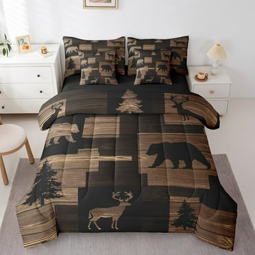 Erosebridal Deer Bear Bedding Sets Twin Size, Rustic Farmhouse Comforter Sets with Sheets, Woodland Wildlife Decor, Reversible
