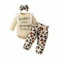 thumbnail image 2 of Godderr 3PCS Newborn Baby Girls Letter Tops Clothing Outfits Lace Romper Pants+ Headband Bowknot Trousers Long Sleeve Trousers Spring Autumn Tops Outfits for 0-18M, 2 of 5