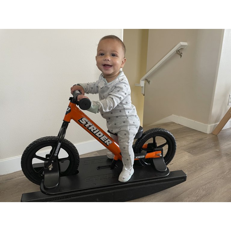 Strider 12” Sport Bike (Orange) + Rocking Base - Helps Teach Baby