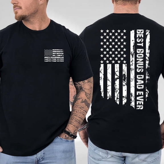 Best Bonus Dad Ever Flag 2 Sided TShirt, Funny Step Dad Shirt, Cool Dads Club, Best Dad Ever,Trendy Father's Day Gift For Dad Full Size S-5XL