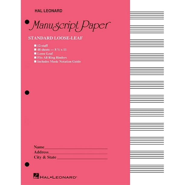 Standard Loose Leaf Manuscript Paper (Pink Cover) (Paperback) Walmart