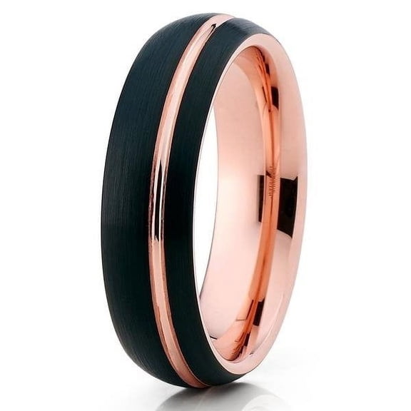 Black Tungsten - 6mm- Wedding Band - Brush - Rose Gold Tungsten Wedding Ring