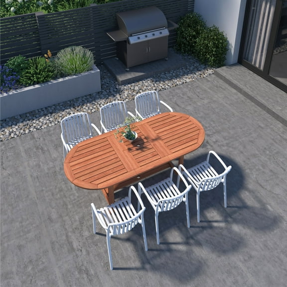Amazonia Porto Belo 7-Piece Dark Finish Wood 100% FSC Oval Patio Dining Set White