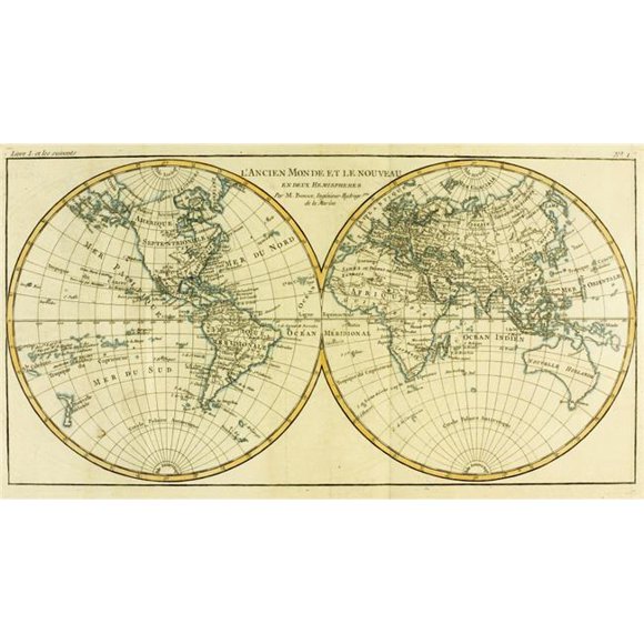 Posterazzi DPI1859967LARGE Map of World Circa.1760 From Atlas De Toutes Les Parties Connues Du Globe Terrestre by Cartographer Rigobert Bonne Poster Print, Large - 40 x 22