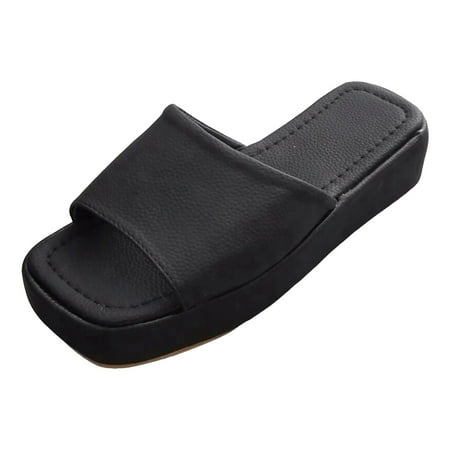

PMUYBHF Women Sandals Wedge Women Summer Solid Slip on Casual Open Toe Platform Flat Comfortable Beach Shoes Sandals Slippers