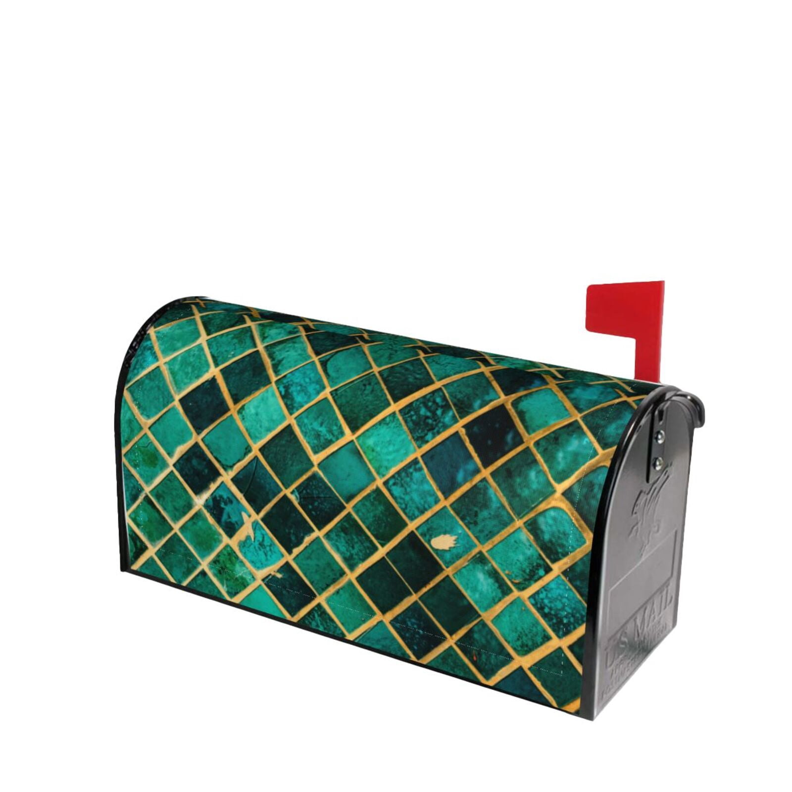 Picia Green Mosaic Glass Magnetic Mailbox Cover Standard Size-21x18 in