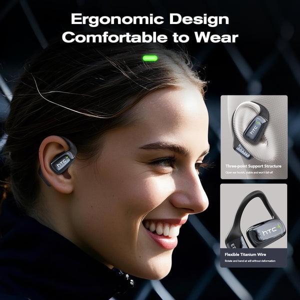 HTC NE25 Open Ear Earbuds AI Translator Earbuds,135 Languages with Smart Screen ,Bluetooth Wireless Headphones IPX6 60H Playtime for Sports & Business