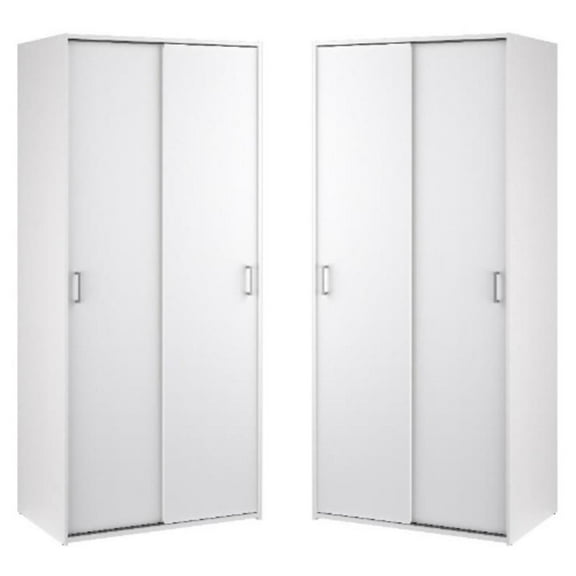 Home Square Space Wardrobe with 2 Sliding Doors in White - Set of 2
