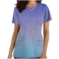 thumbnail image 2 of Ndbuld Scrubs for Women Mock Wrap Top Women's Casual Fashion Gradient Color Short Sleeve-Neck Pocket Nursing Clothes Top Clearance Under 10,Light Blue,3XL, 2 of 5