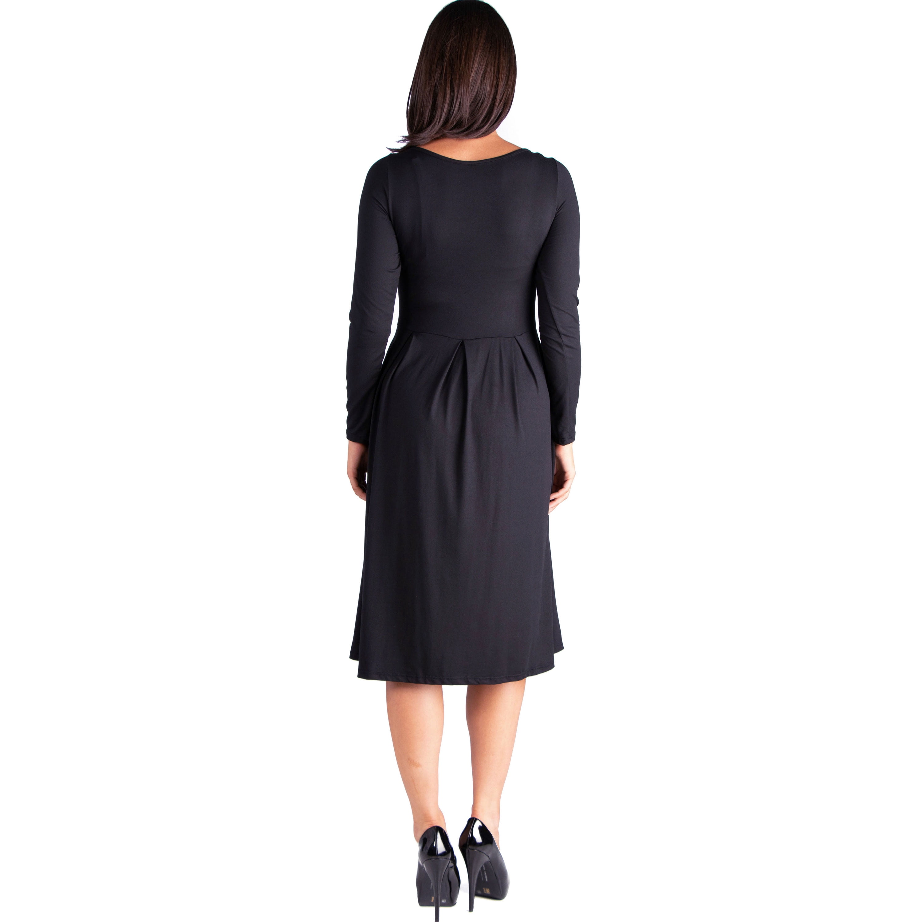 24/7 Comfort Apparel Long Sleeve Fit and Flare Maternity Midi Dress